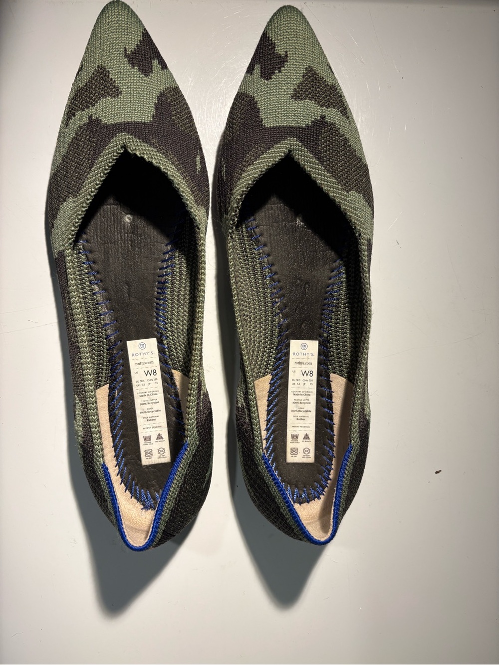 Rothy's Women's Pointed Knit Flats in Olive Camo
